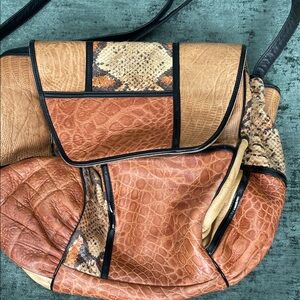 Vintage Patchwork Exotic Leather & Patent Crossbody Bag -